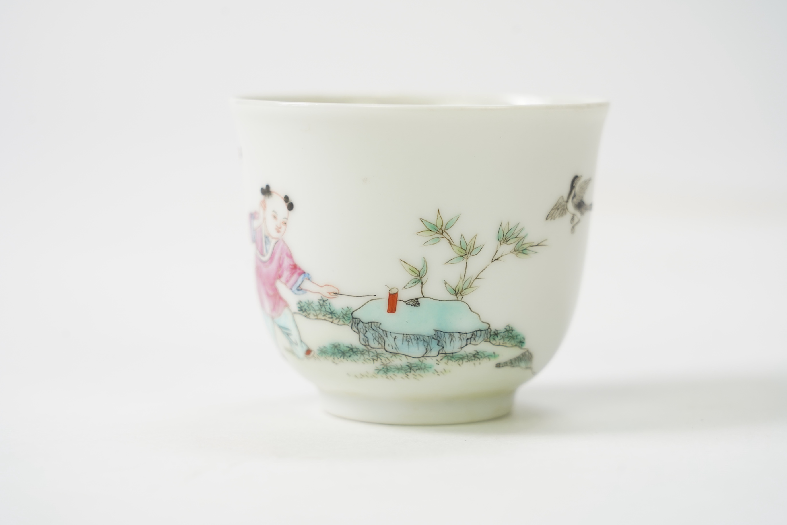 A Chinese famille rose 'boy' cup, Daoguang mark but later, 6cm